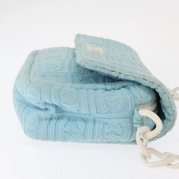 CHANEL Plastic Chain Shoulder Bag Pile Light Blue Silver CC Auth 158681V - Picture 3 of 16